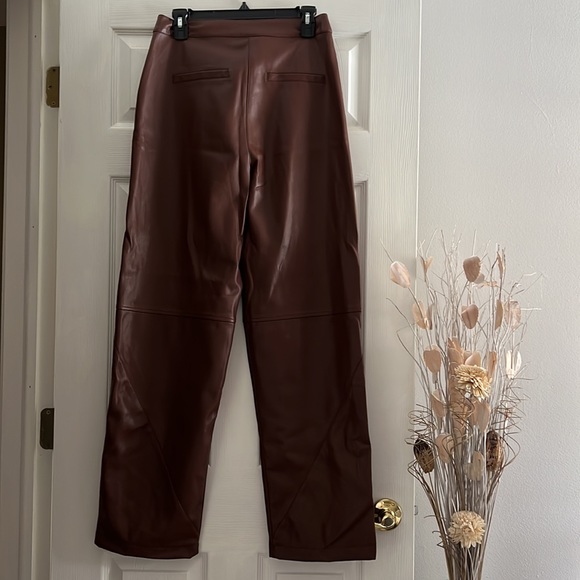 Chestnut Brown Wide Legged Faux Leather Trousers - Size 6 - Picture 5 of 5